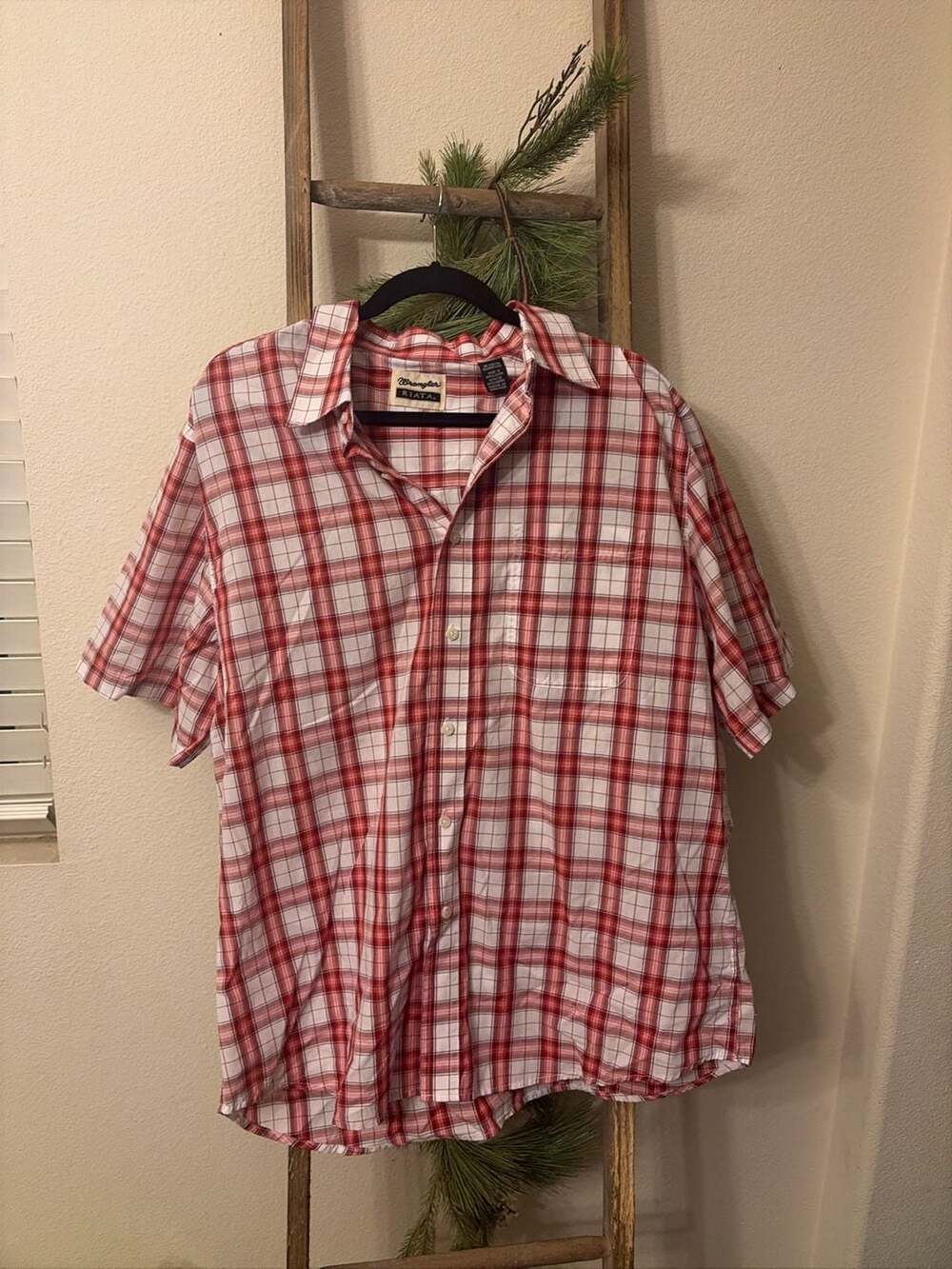 Wrangler Riata Red Plaid Short Sleeve Button Down Shirt Size XL